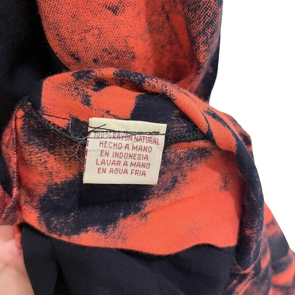 Luna May Handmade Black & Orange Abstract Print Rayon V-Neck Mini Dress Size S - Picture 5 of 8